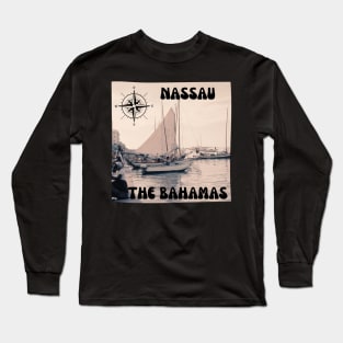 1960s Harbor Sailboat Scene in Nassau, The Bahamas Long Sleeve T-Shirt